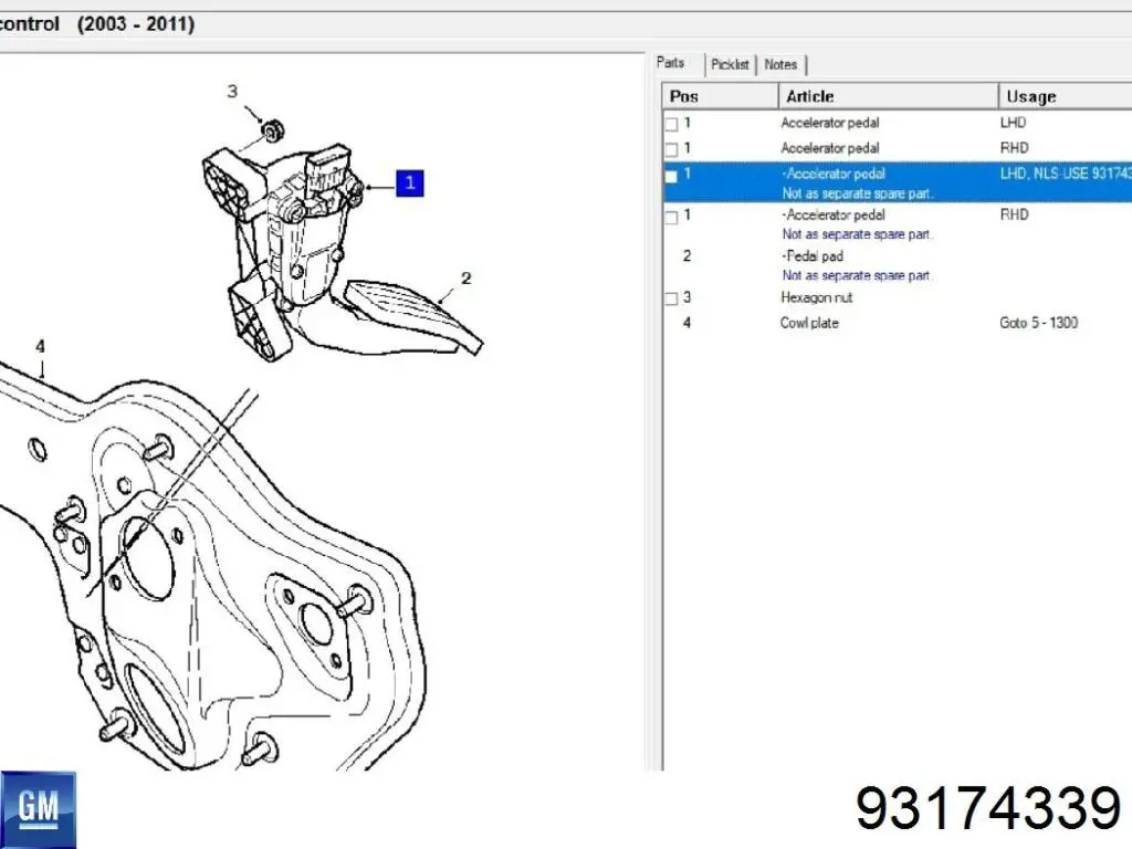 Do koszyka Pedał przyspieszenia (gazu) Opel Vectra C 
