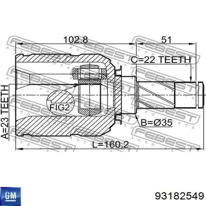 Do koszyka 93182549 General Motors Przegub homokinetyczny przedni wewnętrzny