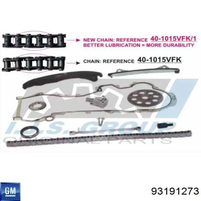 Łańcuch rozrządu, zestaw 93191273 General Motors