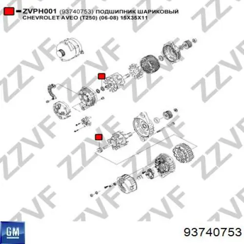 Do koszyka 93740753 General Motors Łożysko alternatora