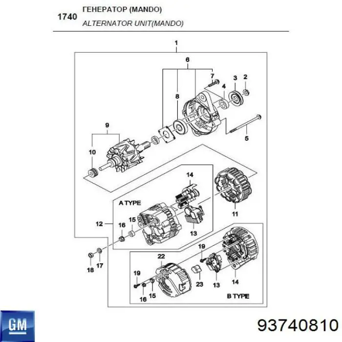Do koszyka 93740810 General Motors Regulator alternatora (przekaźnik ładowania)