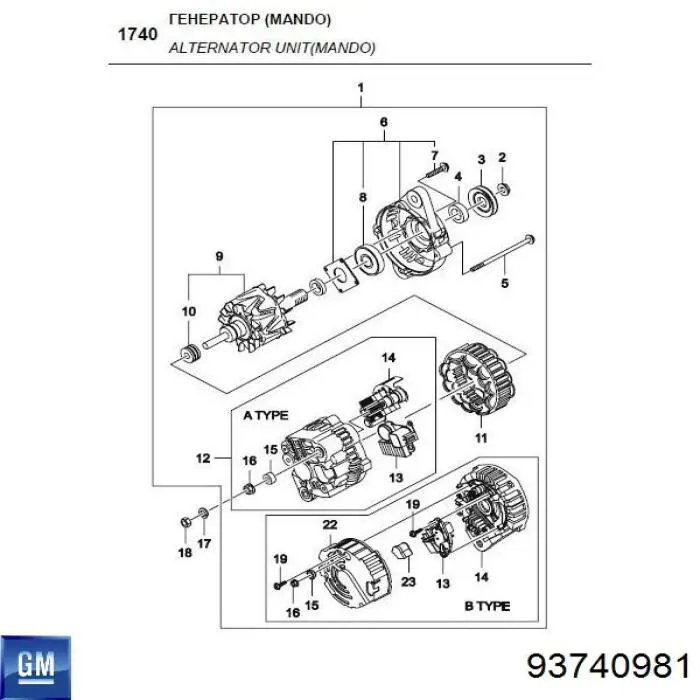 93740981 General Motors mostek prostowniczy alternatora = moster diodowy alternatora