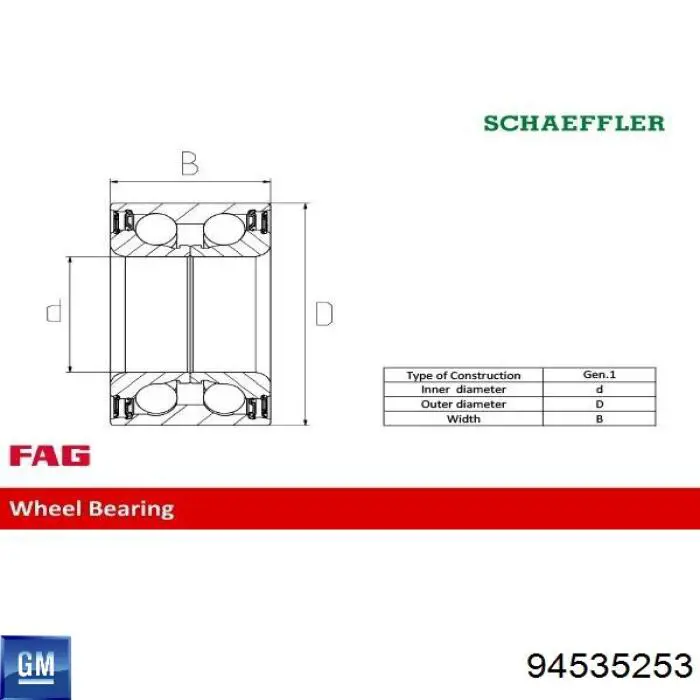 Łożysko piasty przedniej General Motors 94535253