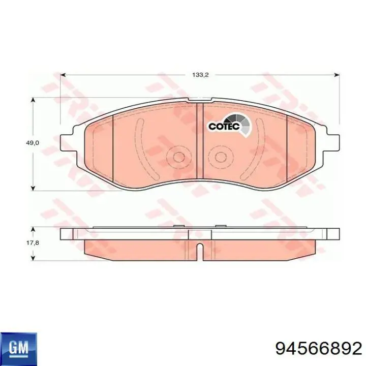 Do koszyka 94566892 General Motors Klocki hamulcowe przednie tarczowe
