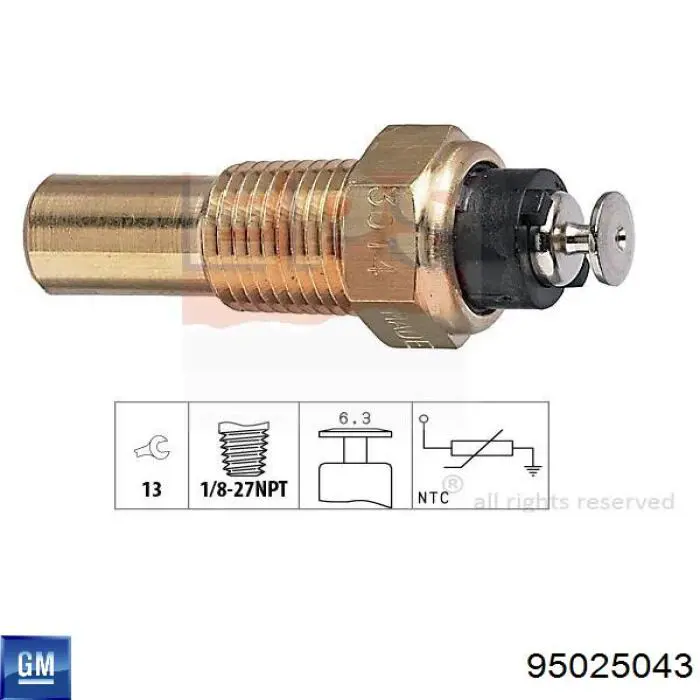 Czujnik temperatury płynu chłodzącego 95025043 General Motors