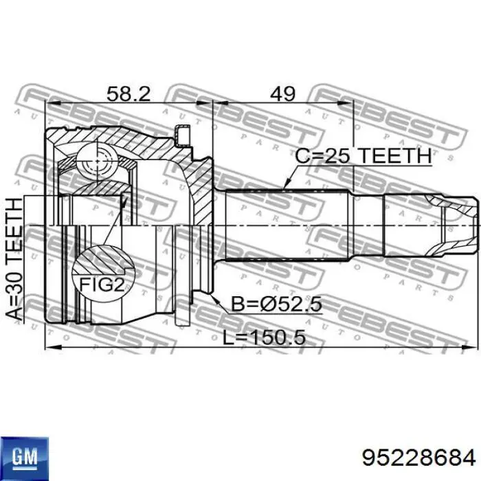 95228684 General Motors Przegub homokinetyczny przedni zewnętrzny
