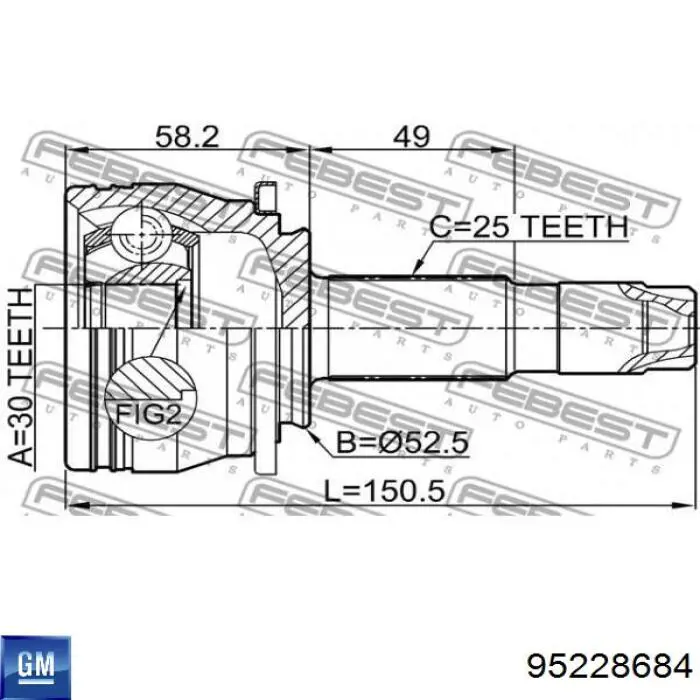 Przegub homokinetyczny przedni zewnętrzny 95228684 General Motors