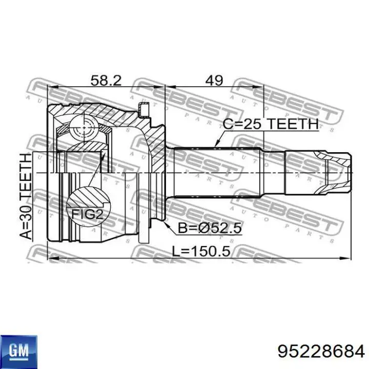 95228684 General Motors Przegub homokinetyczny przedni zewnętrzny