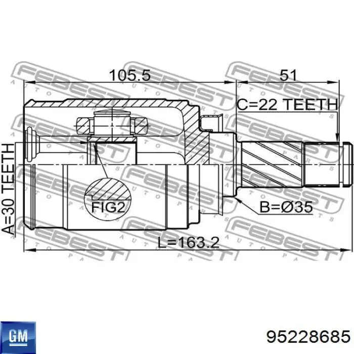 95228685 General Motors Przegub homokinetyczny wewnętrzny przedni prawy