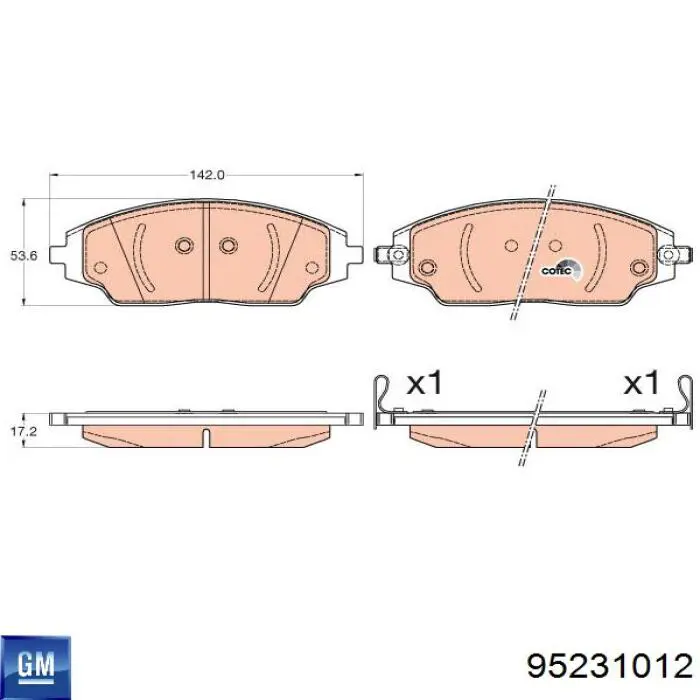 Do koszyka 95231012 General Motors Klocki hamulcowe przednie tarczowe