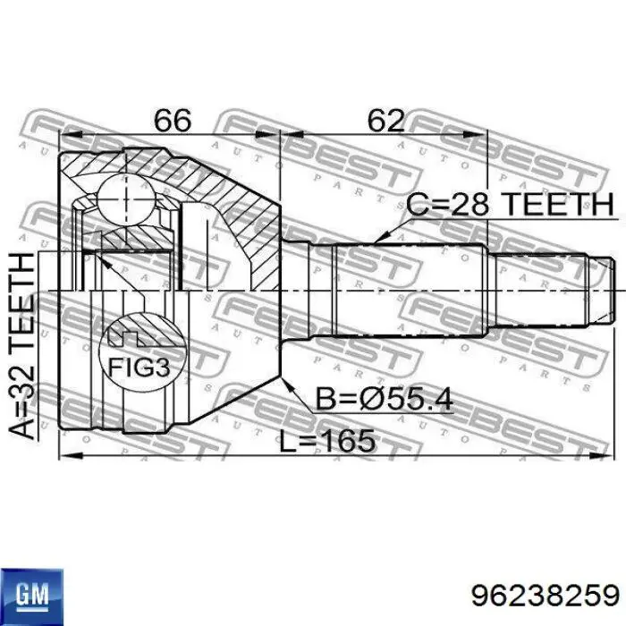 Do koszyka 95981834 General Motors Półoś napędowa przednia prawa