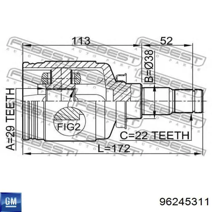 Do koszyka 96245311 General Motors Przegub homokinetyczny przedni wewnętrzny