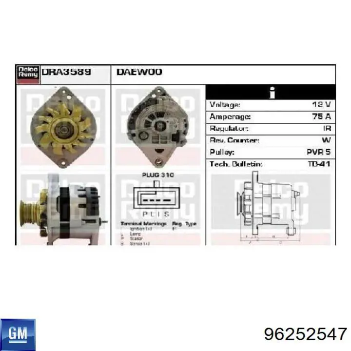 Do koszyka 96252547 General Motors Alternator