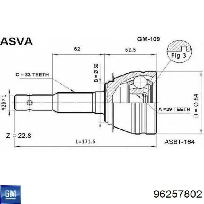 96257802 General Motors Przegub homokinetyczny przedni zewnętrzny