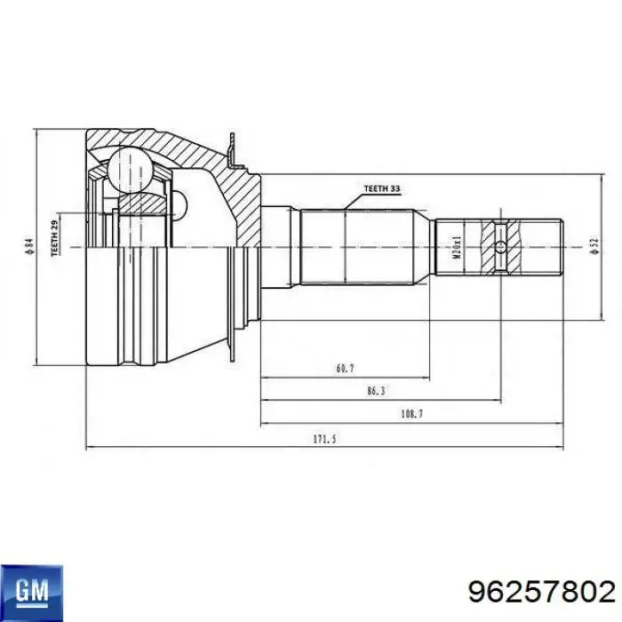 Przegub homokinetyczny przedni zewnętrzny General Motors 96257802 cena, od 35,34 USD
