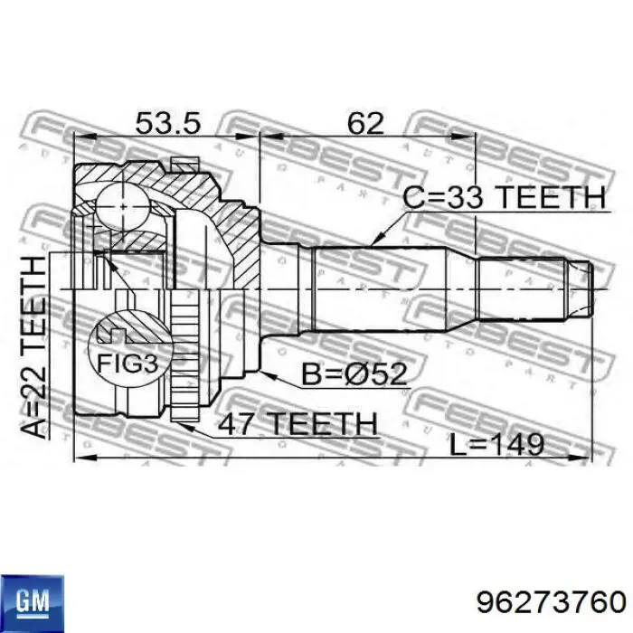 Do koszyka 96273760 General Motors Przegub homokinetyczny przedni zewnętrzny