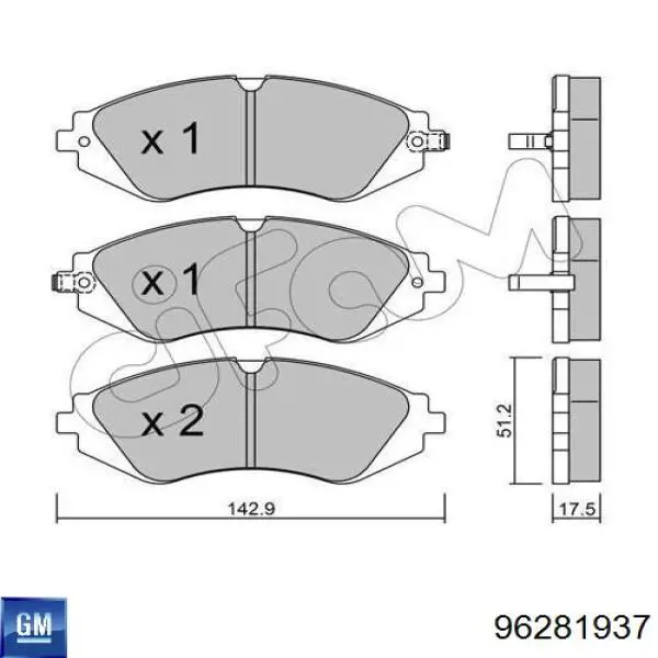 96281937 General Motors klocki hamulcowe przednie tarczowe