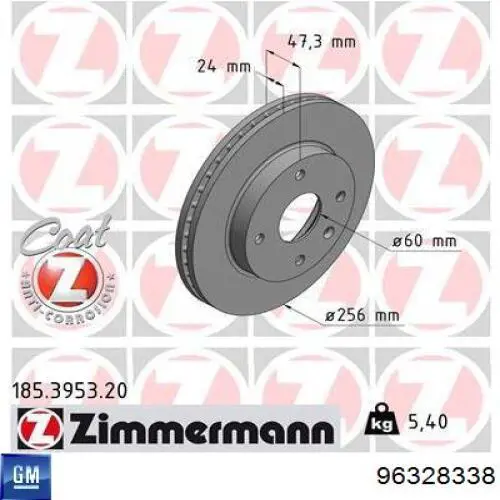 Do koszyka 96328338 General Motors Tarcza hamulcowa przednia