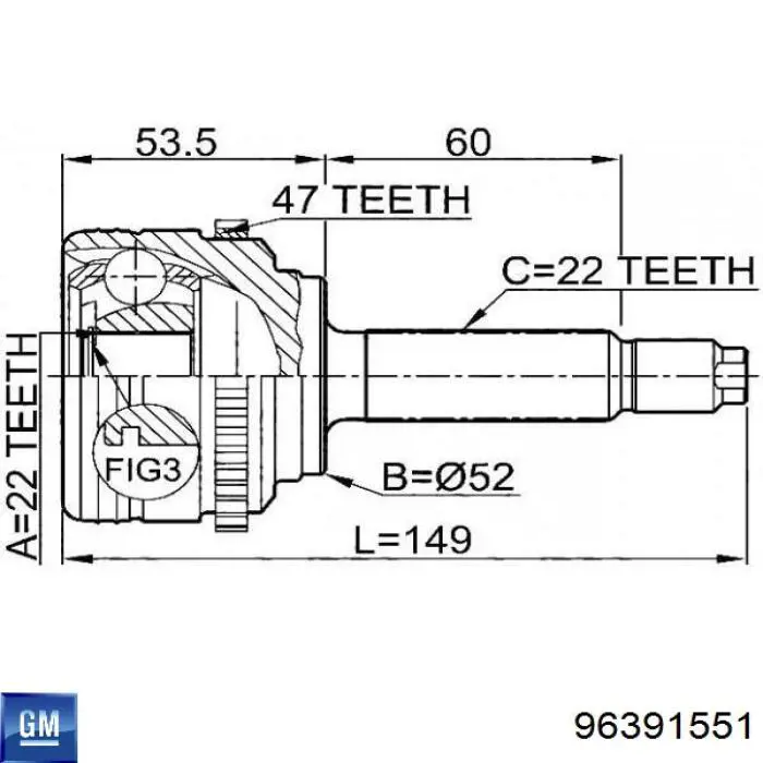 Przegub homokinetyczny przedni zewnętrzny General Motors 96391551 cena, od 37,74 USD
