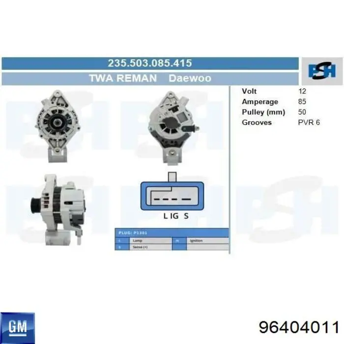 Alternator General Motors 96404011 cena, od 110,78 USD