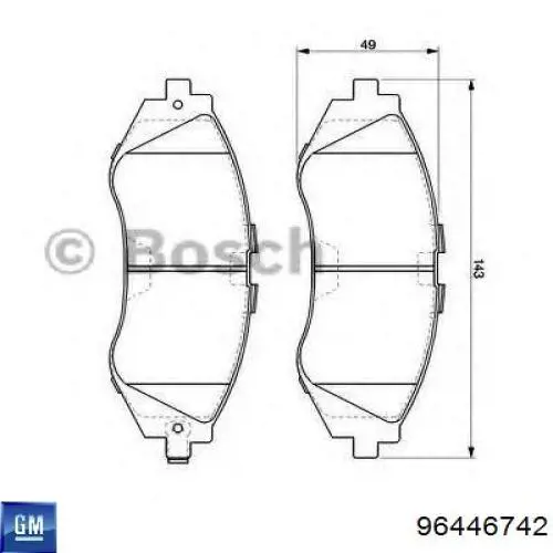Do koszyka 96446742 General Motors Klocki hamulcowe przednie tarczowe