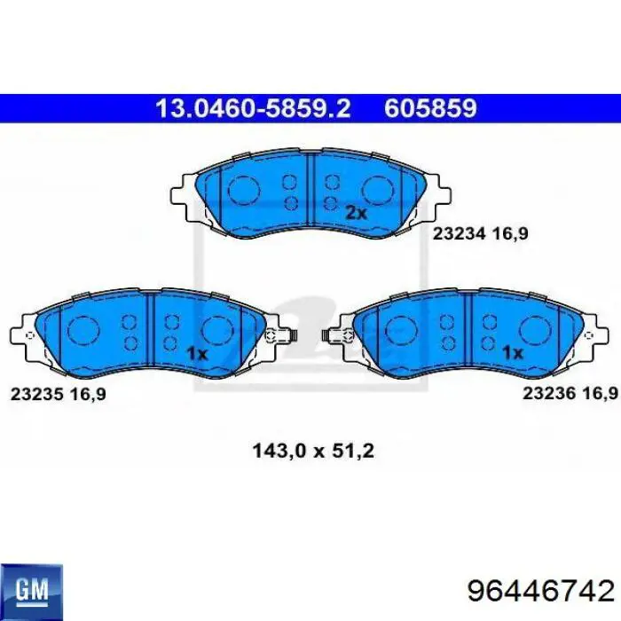 96446742 General Motors Klocki hamulcowe przednie tarczowe