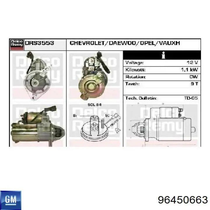 Rozrusznik General Motors 96450663 cena, od 79,61 USD