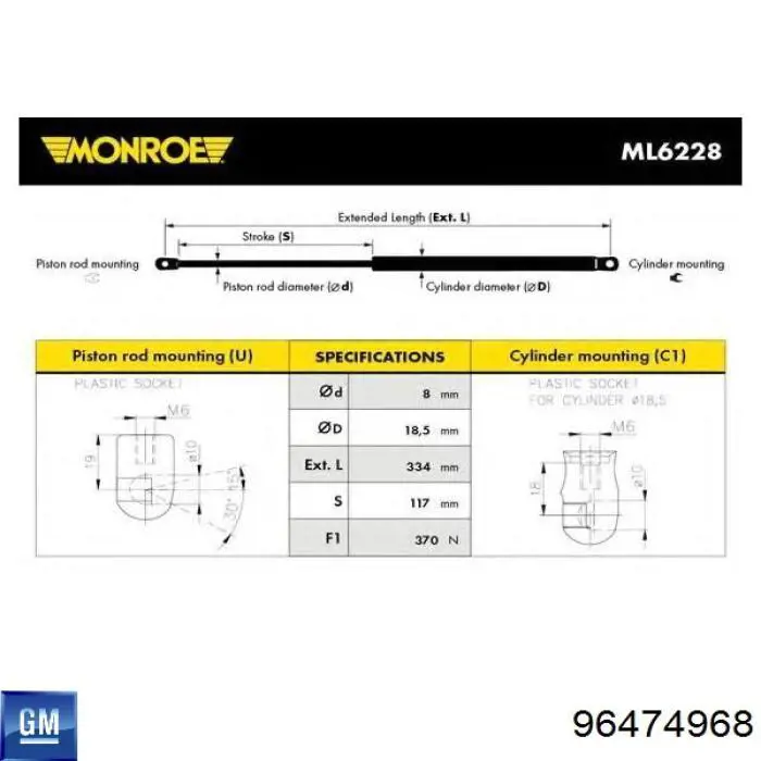 Amortyzator klapy bagażnika (3/5 drzwi-tylnych) General Motors 96474968 cena, od 17,47 USD