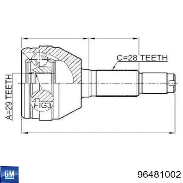 96481002 General Motors Przegub homokinetyczny przedni zewnętrzny