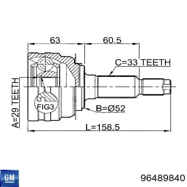 96489840 General Motors Przegub homokinetyczny przedni zewnętrzny