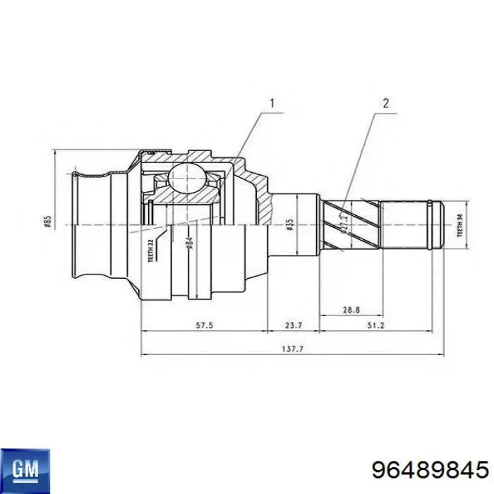 Przegub homokinetyczny przedni wewnętrzny General Motors 96489845 cena, od 39,77 USD