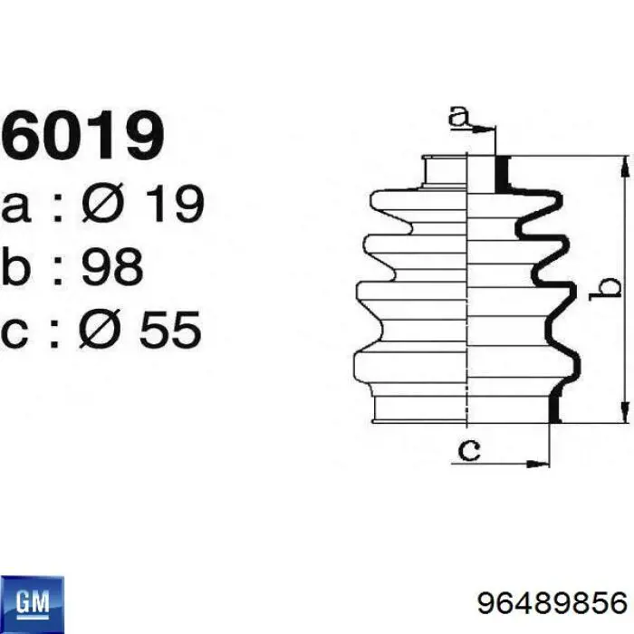 Do koszyka 96489856 General Motors Osłona przegubu homokinetycznego półosi przedniej wewnętrzna