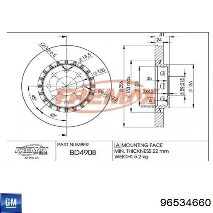 96534660 General Motors tarcza hamulcowa przednia