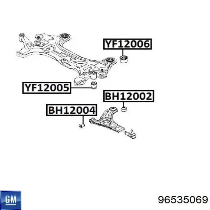 Do koszyka 96535069 General Motors Tuleja (poduszka) przedniej belki