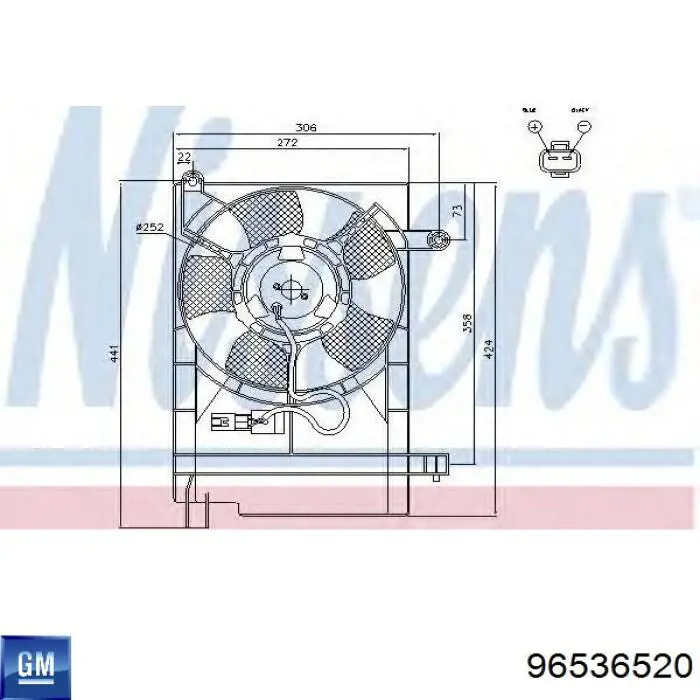 96536520 General Motors Dyfuzor chłodnicy klimatyzacji, w komplecie z wirnikiem i silnikiem