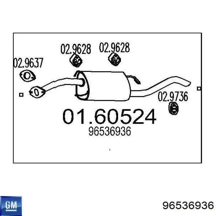 Do koszyka 96536936 General Motors Tłumik, tylna część
