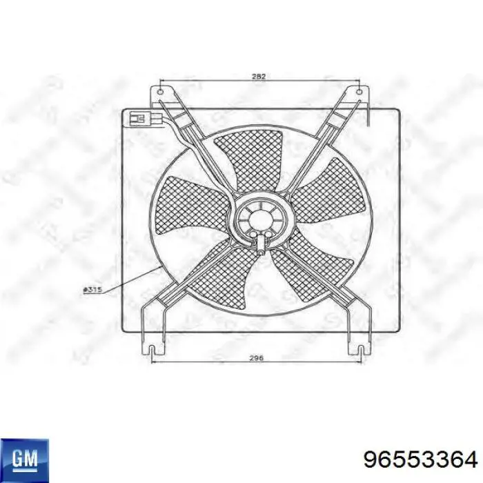 96553364 General Motors dyfuzor chłodnicy, w komplecie z silnikiem i wirnikiem