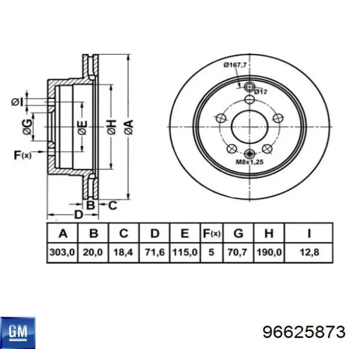 Do koszyka 96625873 General Motors Tarcza hamulcowa tylna