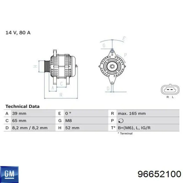 Alternator General Motors 96652100