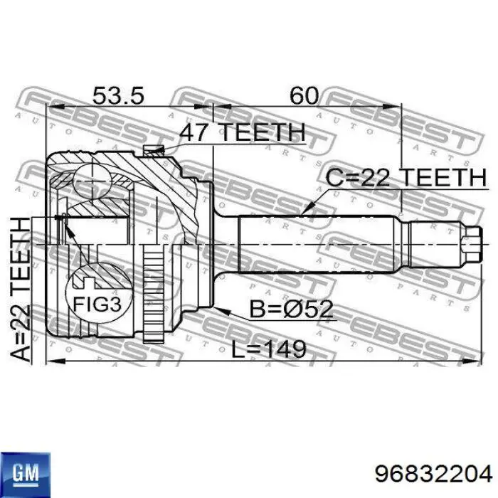 96832204 General Motors półoś napędowa przednia prawa