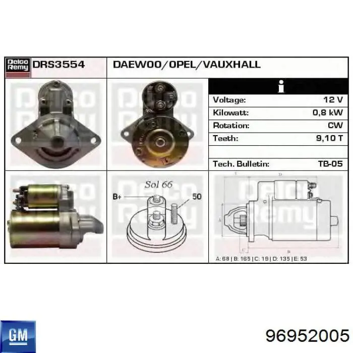 Rozrusznik General Motors 96952005 cena, od 76,31 USD