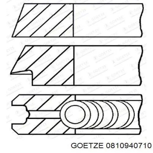 08-109407-10 Goetze pierścienie tłokowe na 1 cylinder, 2. naprawa (+0,50)