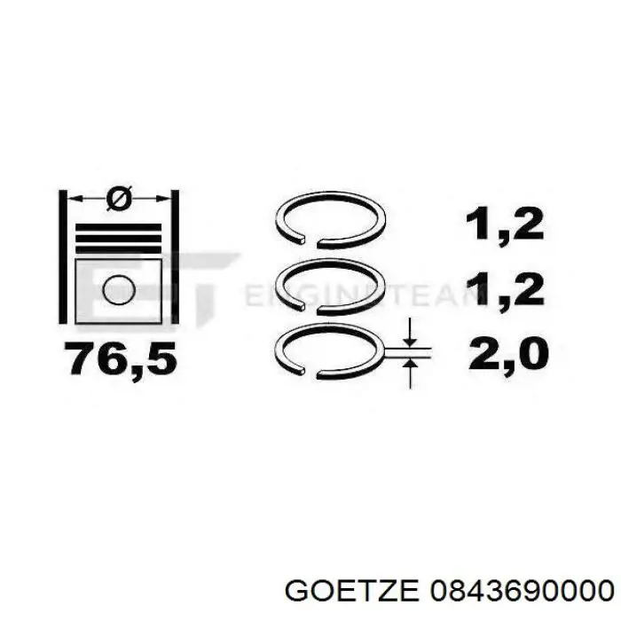 0843690000 Goetze Pierścienie tłokowe na 1 cylinder, STD.