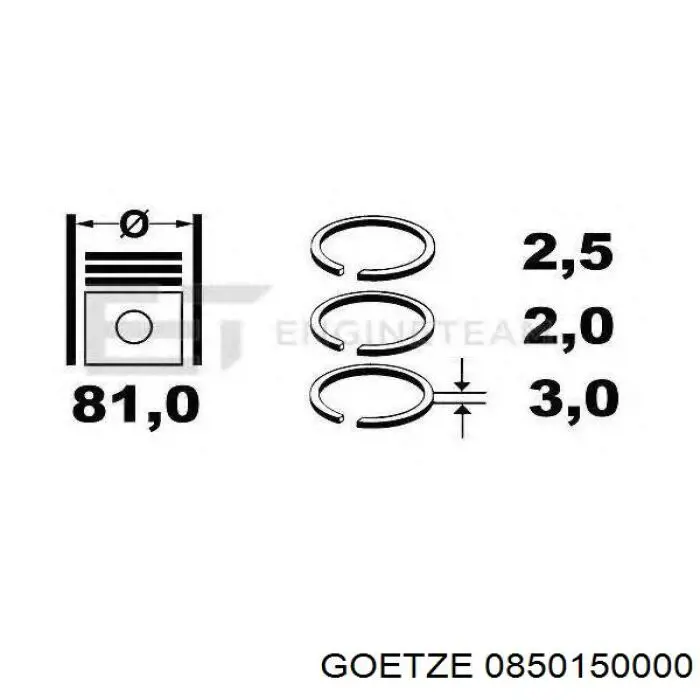 0850150000 Goetze Pierścienie tłokowe na 1 cylinder, STD.