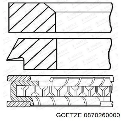 0870260000 Goetze Pierścienie tłokowe na 1 cylinder, STD.