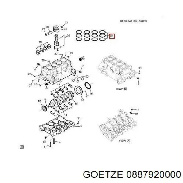 Pierścienie tłokowe na 1 cylinder, STD. Goetze 0887920000