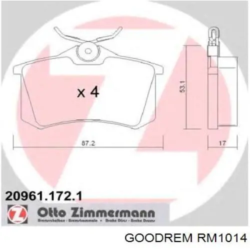 RM1014 Goodrem Okładziny (klocki) do hamulców tarczowych tylne