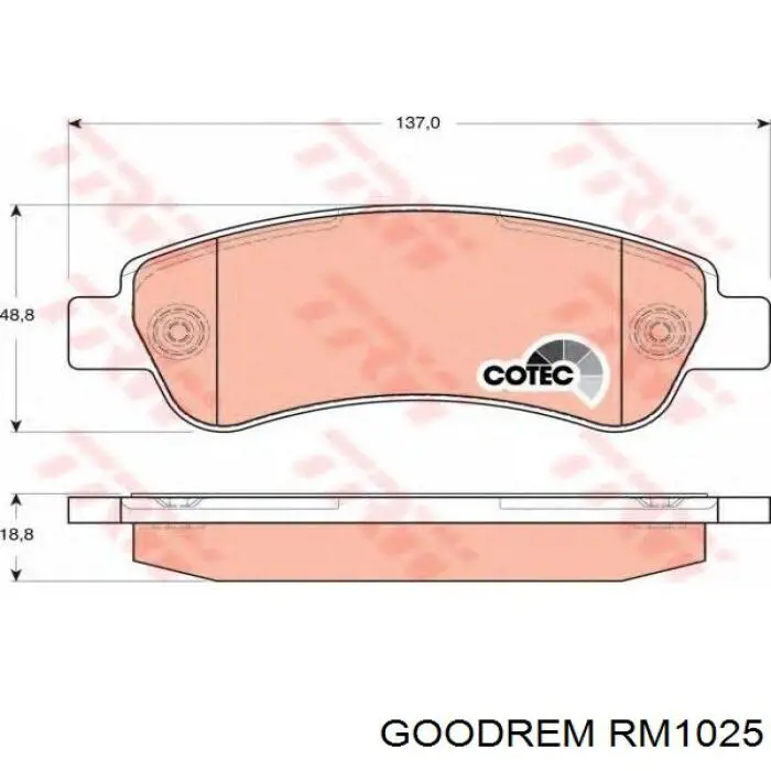 RM1025 Goodrem Okładziny (klocki) do hamulców tarczowych tylne