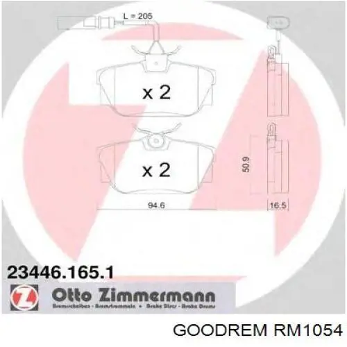 RM1054 Goodrem Okładziny (klocki) do hamulców tarczowych tylne