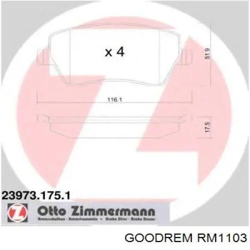 RM1103 Goodrem Klocki hamulcowe przednie tarczowe